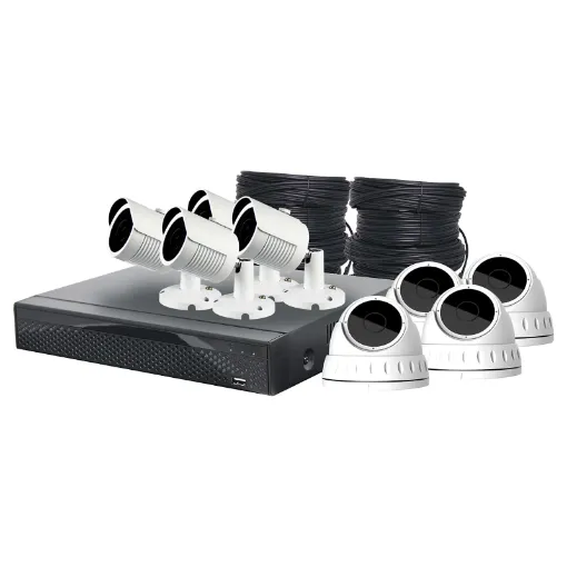 This package is a total home or small business solution as it contains 4 5MP bullet cameras and 4 5MP dome camera to suit a variety of needs and spaces. Cameras plus a surveillance DVR with 5MP recording and more.