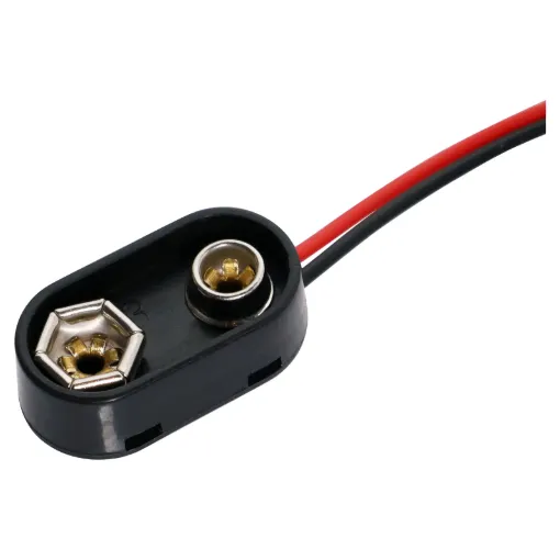 Battery snap clip to suit 9V batteries. These can also be used to connect to some of our battery holders which include an integral battery snap.