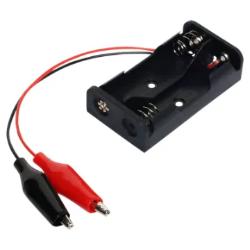 Dual AA Plastic battery holder. Supplied with Crocodile Clips.