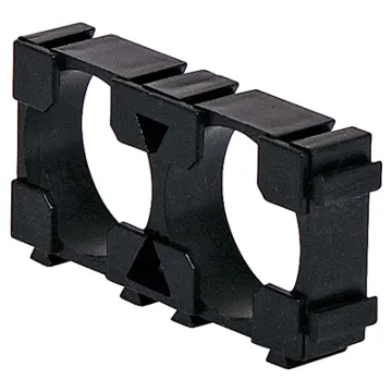 Double 18650 lithium battery holder in a rectangular configuration. Ideal for installation in high power, portable devices. Interlocking design allows for 8 way, 10 way and even larger packs to be configured. 1 piece required for each end of battery pack.