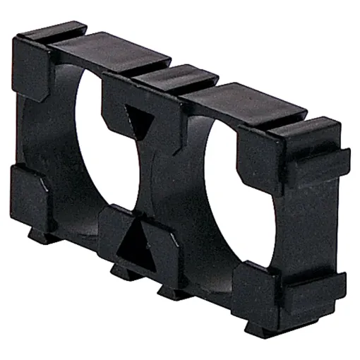 Double 18650 lithium battery holder in a rectangular configuration. Ideal for installation in high power, portable devices. Interlocking design allows for 8 way, 10 way and even larger packs to be configured. 1 piece required for each end of battery pack.