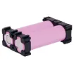 Double 18650 lithium battery holder in a rectangular configuration. Ideal for installation in high power, portable devices. Interlocking design allows for 8 way, 10 way and even larger packs to be configured. 1 piece required for each end of battery pack.