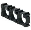 Triple 18650 lithium battery holder in a rectangular configuration. Ideal for installation in high power, portable devices. Interlocking design allows for 9 way, 15 way and even larger packs to be configured. 1 piece required for each end of battery pack.