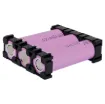 Triple 18650 lithium battery holder in a rectangular configuration. Ideal for installation in high power, portable devices. Interlocking design allows for 9 way, 15 way and even larger packs to be configured. 1 piece required for each end of battery pack.