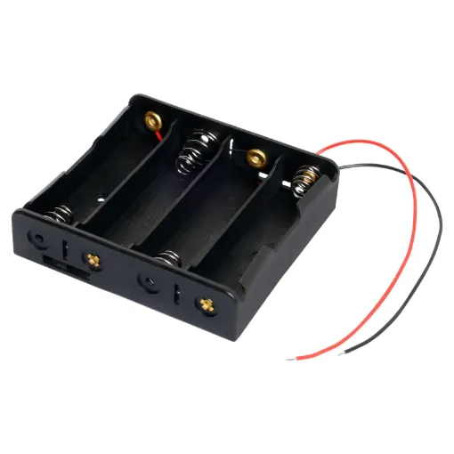 4 x 18650 Flat Plastic battery holder. With fly lead connections.