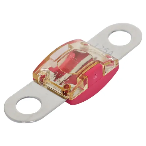 125A pink bolt on MIDI type fuse. High temperature plastic body. 32V DC max. 41 x 12mm. 