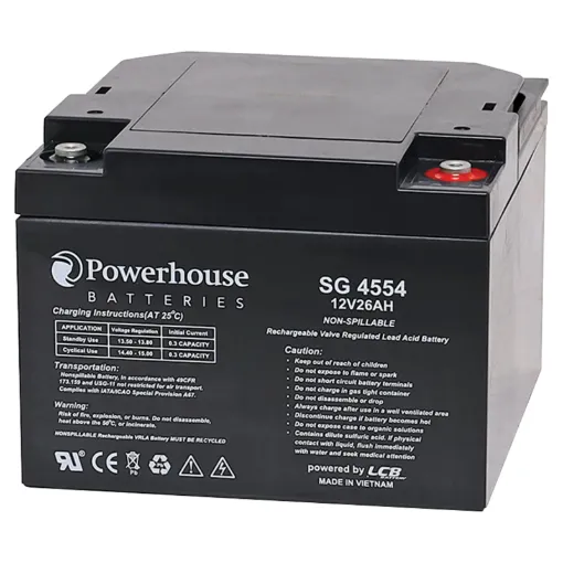 This 12V 26Ah deep cycle battery is a compact battery for powering 12V equipment. Deep cycle sealed lead acid (SLA) batteries are designed for regular discharge.