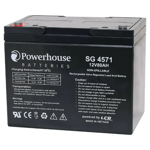 This 12V 80Ah deep cycle battery is a compact battery for powering 12V equipment. Deep cycle sealed lead acid (SLA) batteries are designed for regular discharge.