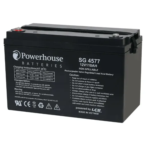 This 12V 110Ah deep cycle battery is a compact battery for powering 12V equipment. Deep cycle sealed lead acid (SLA) batteries are designed for regular discharge.