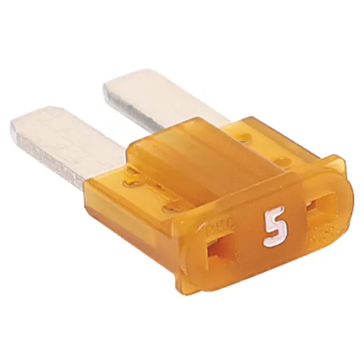 Orange 5A standard automotive micro2 blade fuse.