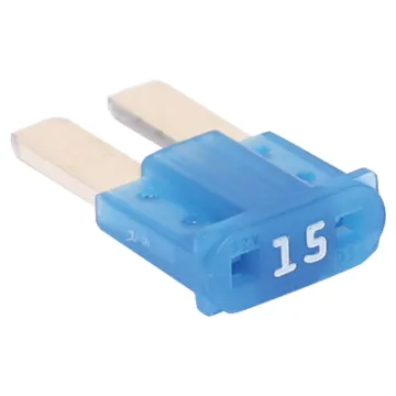 Blue 15A standard automotive micro2 blade fuse.