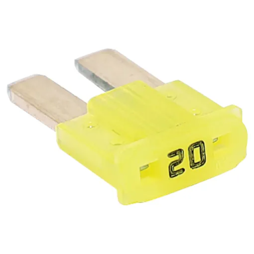 Yellow 20A standard automotive micro2 blade fuse.
