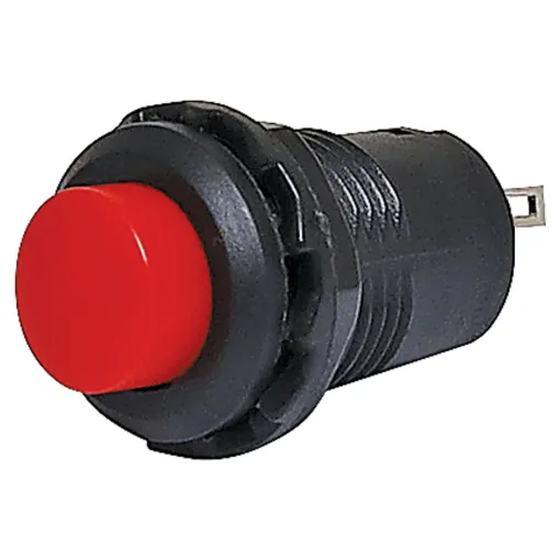 Low profile red push button switch with solder tail connection. Ideal for panel mounting into projects or rack equipment etc. 