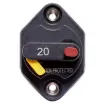 This 20A high current panel mount circuit breaker is ideal for use in 12V or 24V DC power systems. It's compact profile design takes up minimal space on your switch panel and can be easily reset using the lever switch.  It features a IP66 weatherproof casing with M6 terminal bolts.