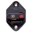 This 30A high current panel mount circuit breaker is ideal for use in 12V or 24V DC power systems. It's compact profile design takes up minimal space on your switch panel and can be easily reset using the lever switch.  It features a IP66 weatherproof casing with M6 terminal bolts.