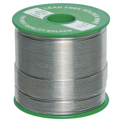 Lead free. Complies with European RoHS. 99.3% tin, 0.7% copper. Melting point 227C.