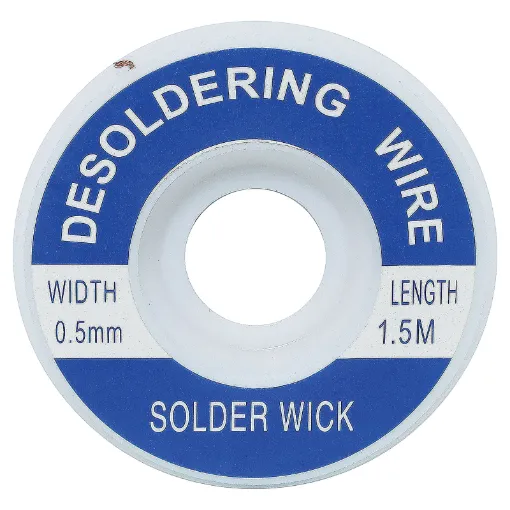 Apply wick to the joint & heat with a soldering iron, capillary action then draws the solder off. 1.5m length.