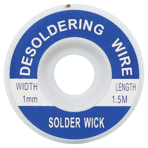 Apply wick to the joint & heat with a soldering iron, capillary action then draws the solder off. 1.5m length.
