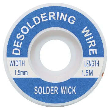 Apply wick to the joint & heat with a soldering iron, capillary action then draws the solder off. 1.5m length.