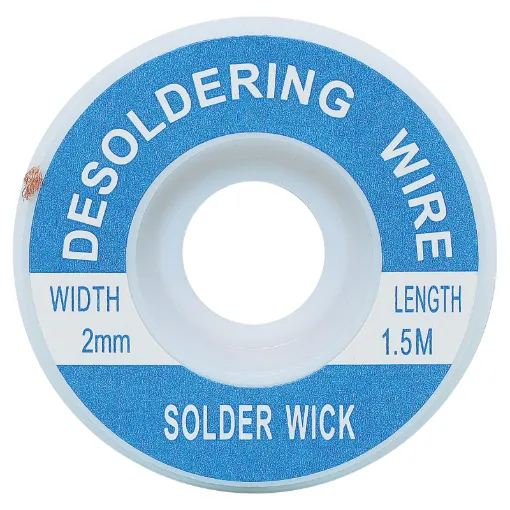 Apply wick to the joint & heat with a soldering iron, capillary action then draws the solder off. 1.5m length.