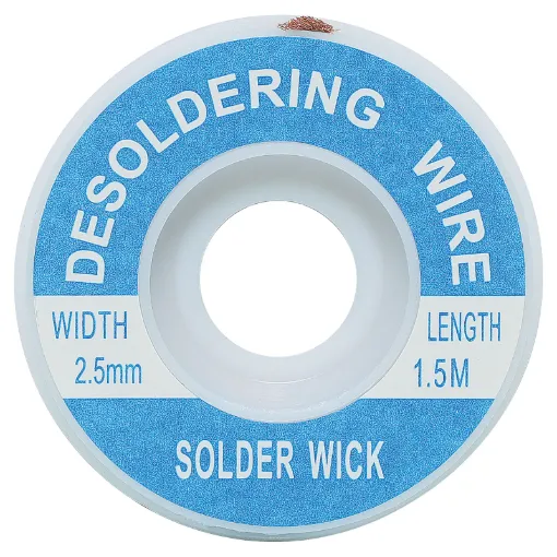 Apply wick to the joint & heat with a soldering iron, capillary action then draws the solder off. 1.5m length.