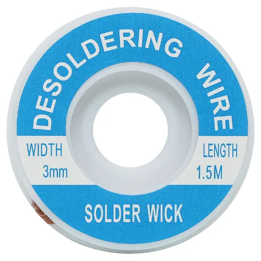 Apply wick to the joint & heat with a soldering iron, capillary action then draws the solder off. 1.5m length.