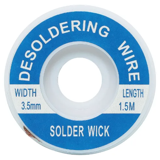 Apply wick to the joint & heat with a soldering iron, capillary action then draws the solder off. 1.5m length.