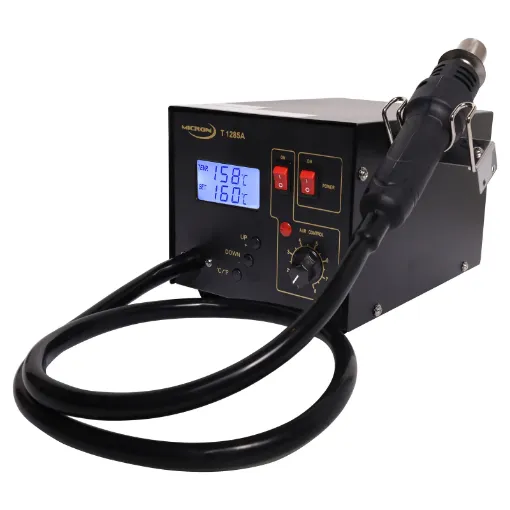 This re-work station provides a quick and easy way to rework boards fitted with surface mount devices.