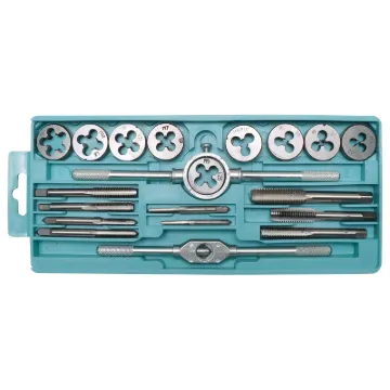 A precision machined tap and die set for creating metric thread holes and bolts. Apart from being used to form new threads, taps and dies are very handy for restoring or cleaning existing threads. This set is sized for electronics use with taps and dies for M3, M4, M5, M6, M7, M8, M9, M10 and M12.  Includes die stock & tap wrench.