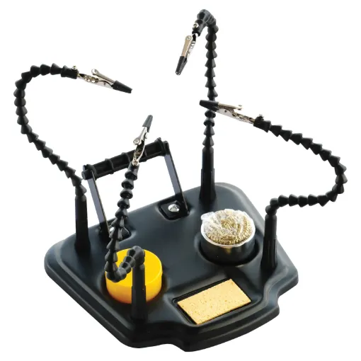 This handy bench top helper features 4 flexible arms for keeping items in position when working on them, making it ideal for soldering cables, PCBs and a range of hobbyist uses. Sturdy metal base.