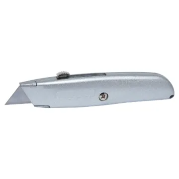 A toolbox essential. Uses standard utility knife blades. Diecast body and retractable blade.