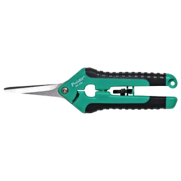 Proskit SR-330 snips are super sharp stainless steel scissors suitable for cutting cloth, carpet, linoleum, leather, cardboard, tin plate, foam rubber, ribbon cable etc. 

Includes safety latch. Length 160mm.