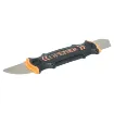 This device opening/prying tool is made of flexible high-end stainless steel blade and has an anti-skid rubber handle.