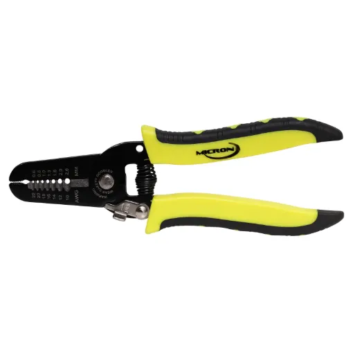 These hardened carbon steel wire strippers are designed to strip 10-22AWG (0.3-5mm2) stranded and 14-24AWG solid core cable. Spring loaded with locking clip.