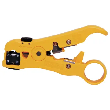 Strips computer cable, speaker wire, hookup wire, coaxial cable and flat (modular) telephone cable. Removes outer sheath from coax without damage to braiding, when properly adjusted. Adjustable stripping depth and built-in cutters.