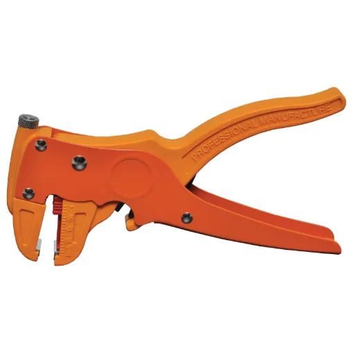 Includes in-built cutter.  Insert cable and squeeze the handle for an easy and accurate strip.  With adjustable tension and strip length.