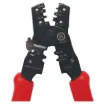 Crimps header pins, telephone terminals and small non-insulated quick connectors. Also incorporates wire cutters and spring loaded handles.