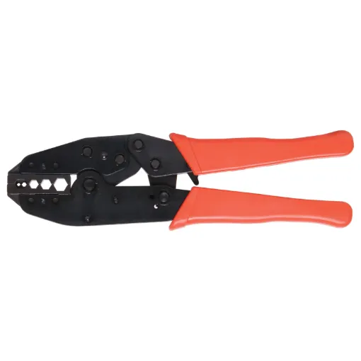 Suits coaxial cable connectors. Adjustable crimp tension with ratchet action handles.  Heavy duty all metal construction.