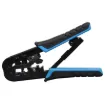 Designed to crimp 4, 6 and 8 way modular connectors. Simple ratchet action ensures an easy, reliable crimp every time. Cable cutter/stripper also included. All metal construction.