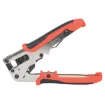 Crimps 4, 6 and 8 way modular connectors. All metal construction - built to last. Also features cable stripper and cutter. Adjustable ratchet release.