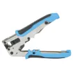 Compact pocket size design suitable for use with solid core “through wire” or open-pass modular crimp plugs. Crimps and trims ends in one motion. All steel design with comfortable rubberised grips.