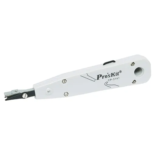 This tool is used for seating wire into KRONE and 110 style terminal blocks. With built in wire removal finger.
