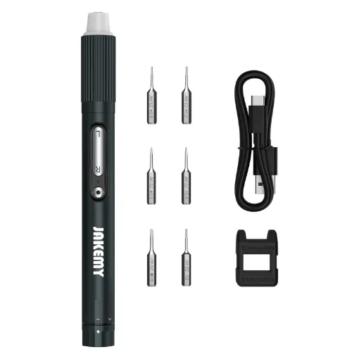 This USB rechargeable electronic screwdriver features a fully adjustable torque drive for fast and accurate driving of precision screws such as those found in modern high tech devices.