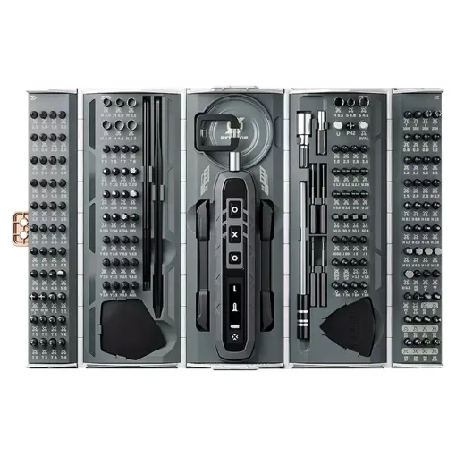 The Jakemy JM-8193 is an electronic screwdriver set suitable for various tasks, from home repairs to professional maintenance. The multifunctional handle offers three-speed torque options suitable for modern high tech devices.