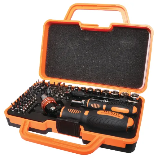 Superb quality ratchet driver with a wide selection of bits for most electronic jobs. Includes both a 1/4” adjustable angle (<90°) ratchet handle and a smaller 4mm ratchet handle. Great for the home handyman or enthusiast. It features a comfortable soft rubber handle for all day use.