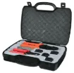A complete kit for crimping all types of coaxial RF connectors. Kit includes an all metal ratchet crimp tool with 5 sets of interchangeable jaws to suit BNC, F, TNC, N, PL259, PAL & SMA connectors. Also included is a coaxial wire stripper, a set o