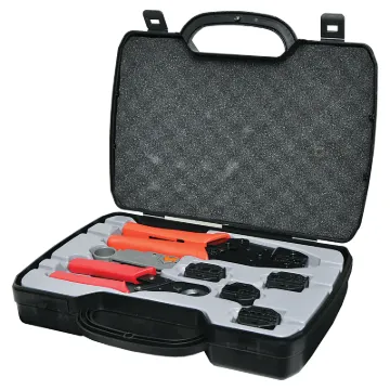 A complete kit for crimping all types of coaxial RF connectors. Kit includes an all metal ratchet crimp tool with 5 sets of interchangeable jaws to suit BNC, F, TNC, N, PL259, PAL & SMA connectors. Also included is a coaxial wire stripper, a set o