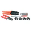 A complete kit for crimping all types of coaxial RF connectors. Kit includes an all metal ratchet crimp tool with 5 sets of interchangeable jaws to suit BNC, F, TNC, N, PL259, PAL & SMA connectors. Also included is a coaxial wire stripper, a set o