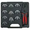 A unique ratchet crimping kit supplied with 10 sets of crimping jaws. Each jaw pair slides into the crimper and is held in place by magnets - no fiddly screws or tricky alignment required.