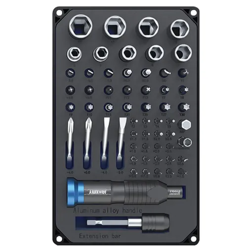 This Professional 60 Piece Driver and Socket Set is ideal for bicycle repair, model disassembly, home assembly, home appliance repair, mechanical maintenance and digital product disassembly.